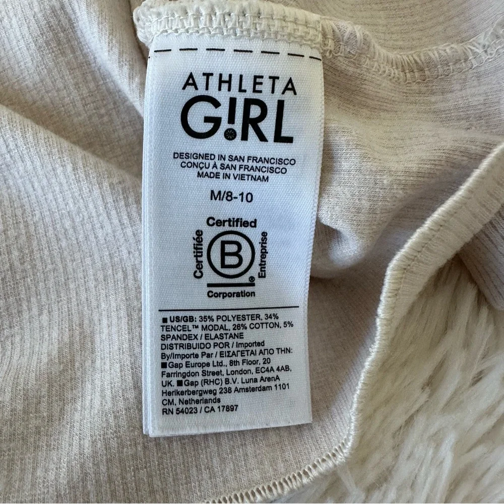 Athleta Girl Changemaker Ribbed Sweatshirt Pullover Oatmeal Girls Medium 8 10